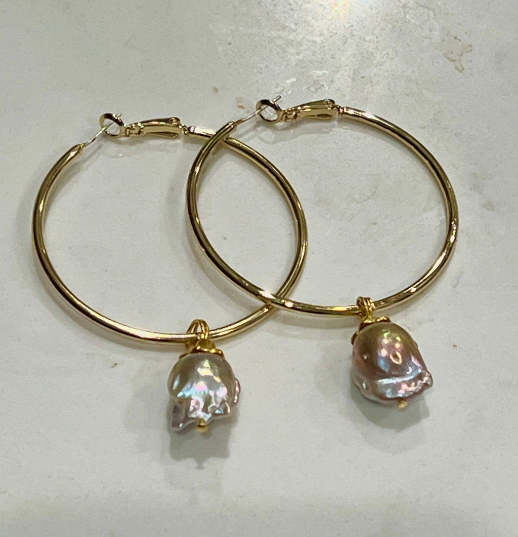 Hoops with Flameball Pearl handmade dangle