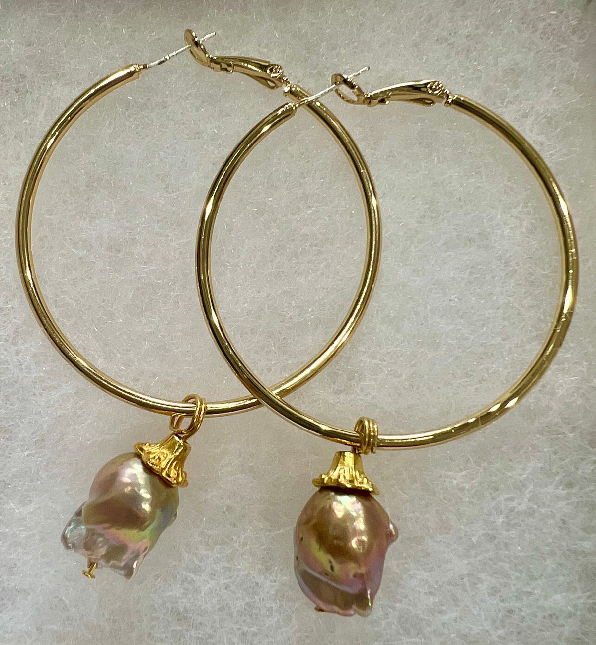 Hoops with Flameball Pearl handmade dangle