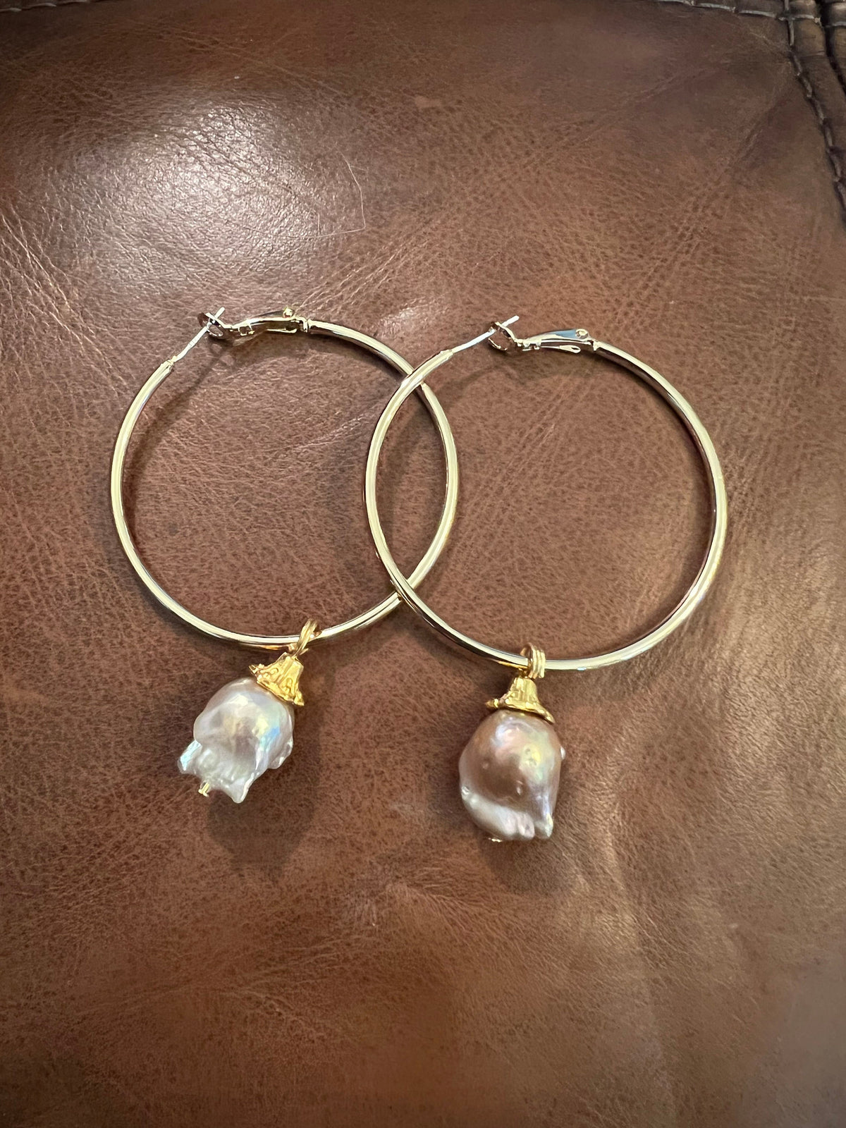 Hoops with Flameball Pearl handmade dangle