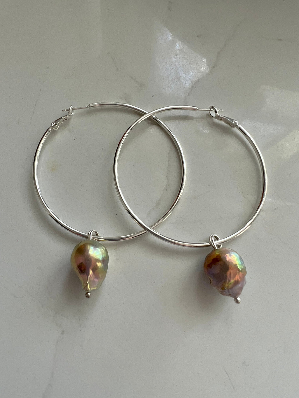 Hoops with Flameball Pearl handmade dangle