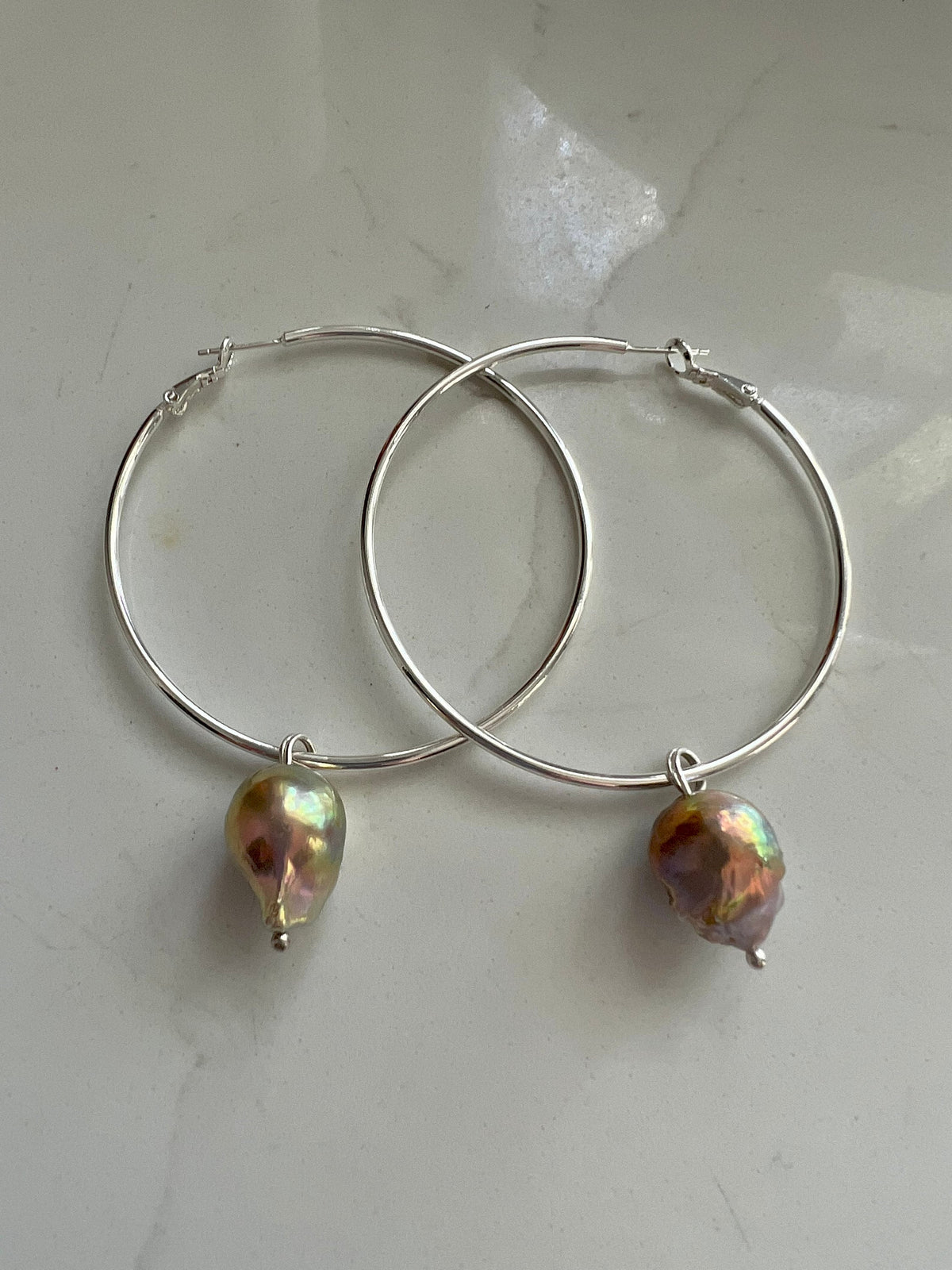 Hoops with Flameball Pearl handmade dangle
