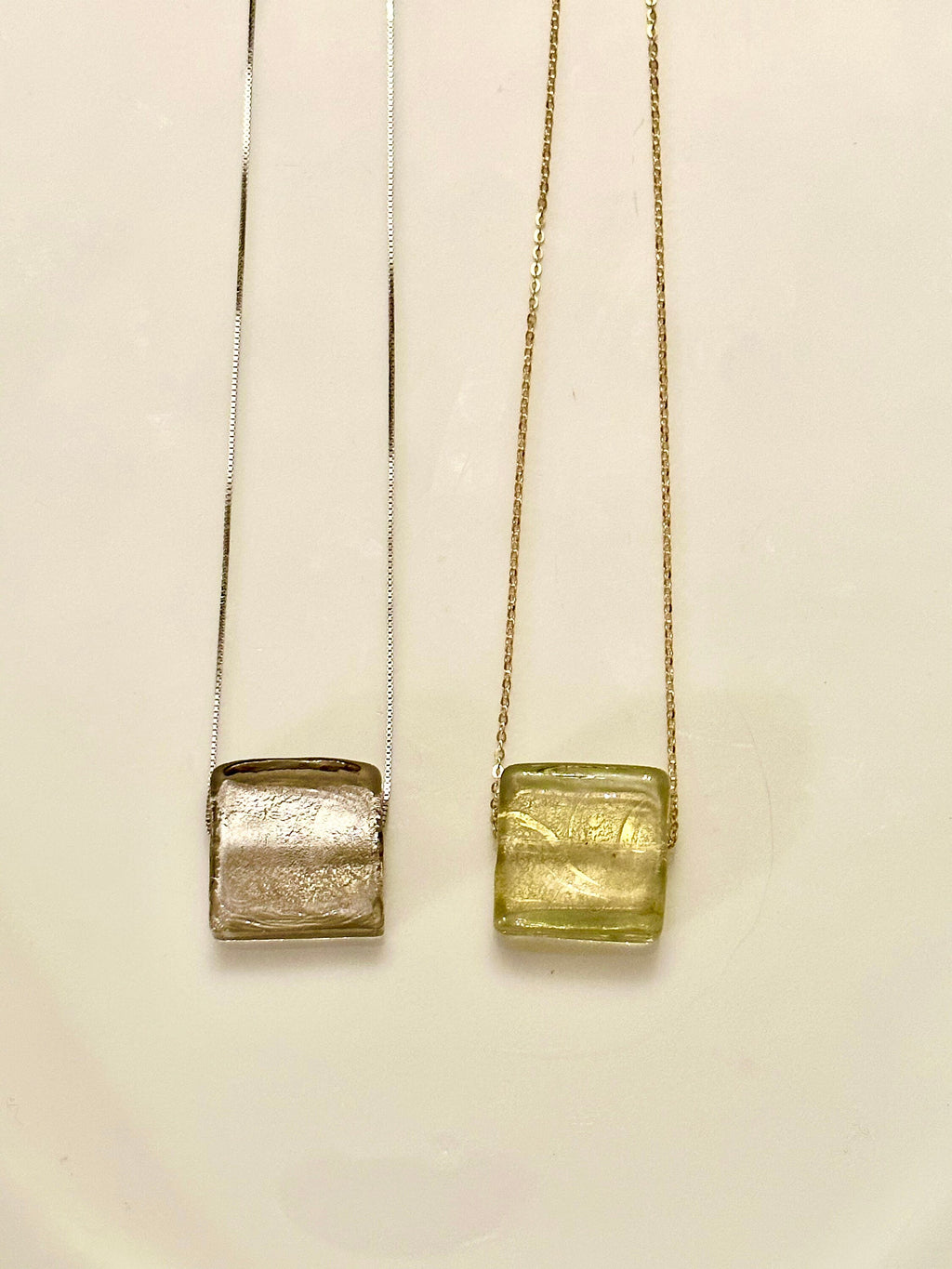 Light Gold Venetian Murano Glass on Sterling Vermeil-Yellow Gold Chain