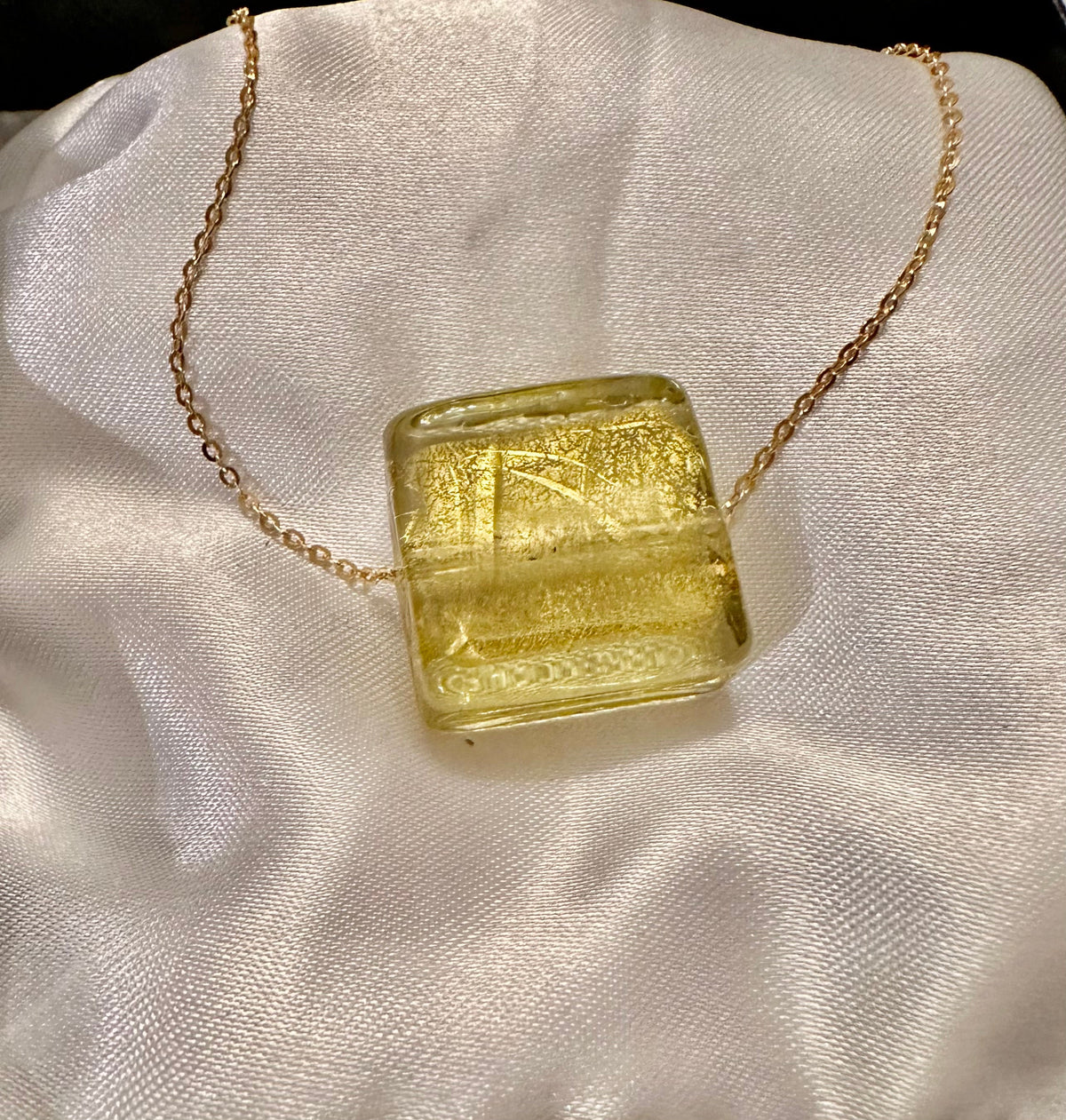 Light Gold Venetian Murano Glass on Sterling Vermeil-Yellow Gold Chain