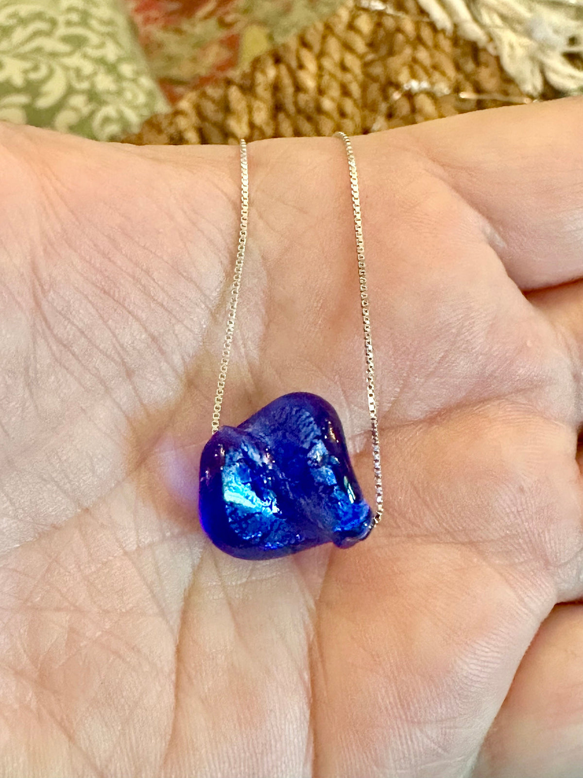 Handmade Lampwork Murano Glass Pendant On Sterling Chain