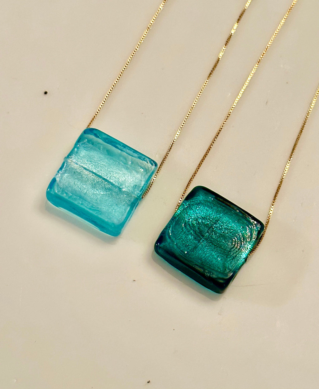 Handmade Murano Glass Pendant: Aqua Sterling Silver Adjustable Chain