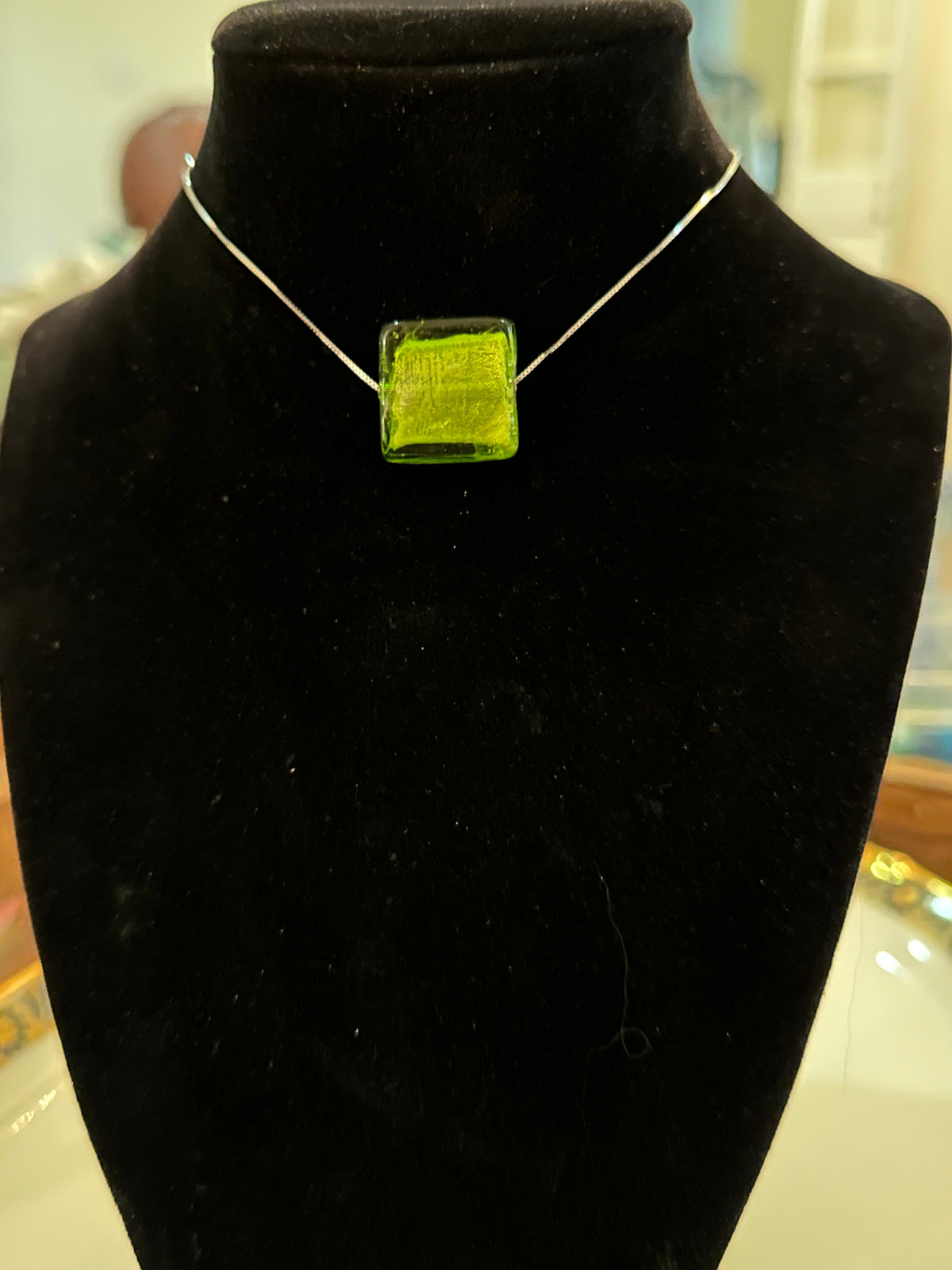 RARE Deep Green or Lime Green Murano Glass Pendant on 925 Sterling Adjustable Chain