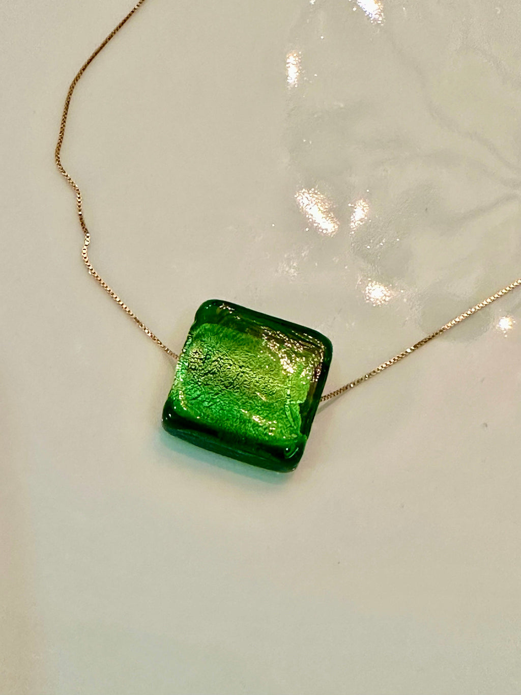 RARE Deep Green or Lime Green Murano Glass Pendant on 925 Sterling Adjustable Chain
