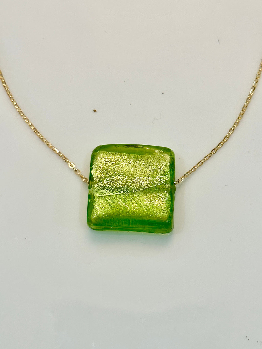 RARE Deep Green or Lime Green Murano Glass Pendant on 925 Sterling Adjustable Chain