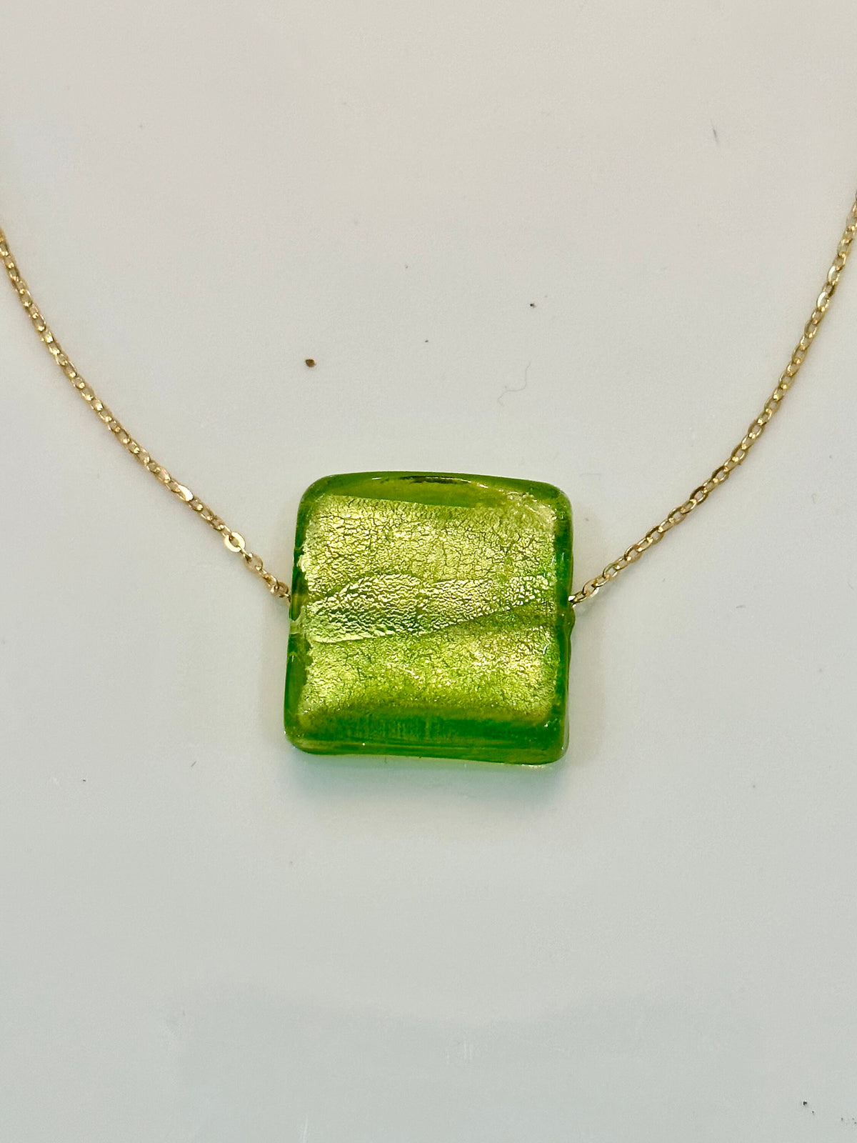 RARE Deep Green or Lime Green Murano Glass Pendant on 925 Sterling Adjustable Chain