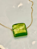 RARE Deep Green or Lime Green Murano Glass Pendant on 925 Sterling Adjustable Chain