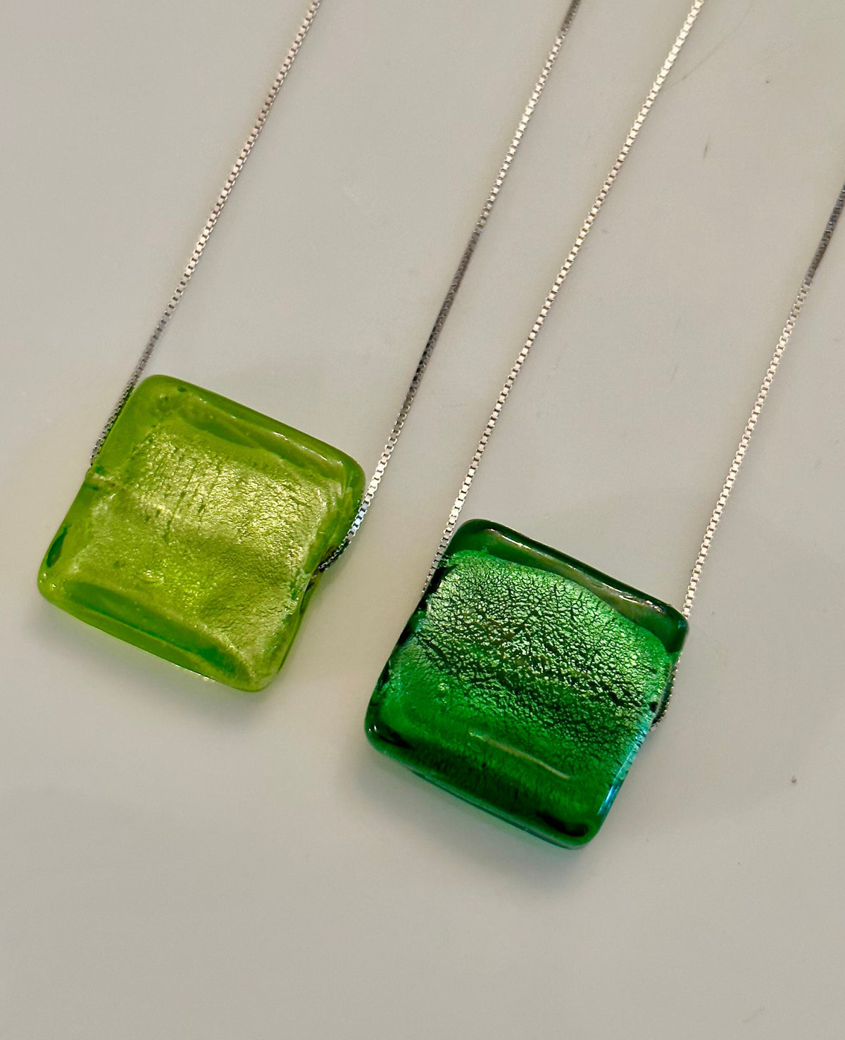 RARE Deep Green or Lime Green Murano Glass Pendant on 925 Sterling Adjustable Chain