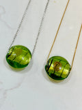 Handmade Army Green With Handwork Detail Murano Glass on Sterling Chain