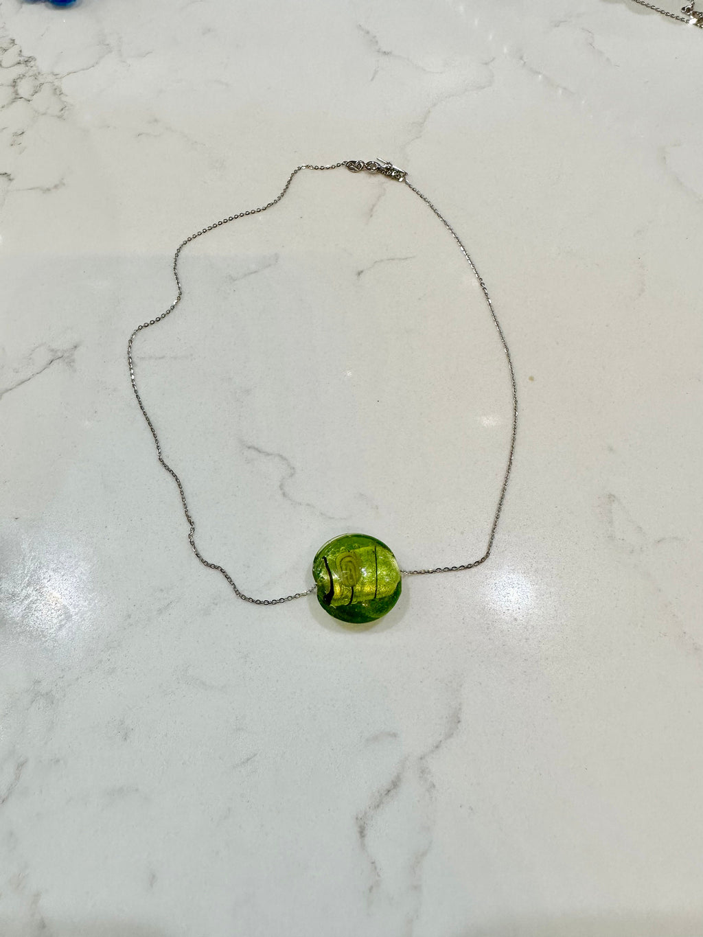 Handmade Army Green With Handwork Detail Murano Glass on Sterling Chain