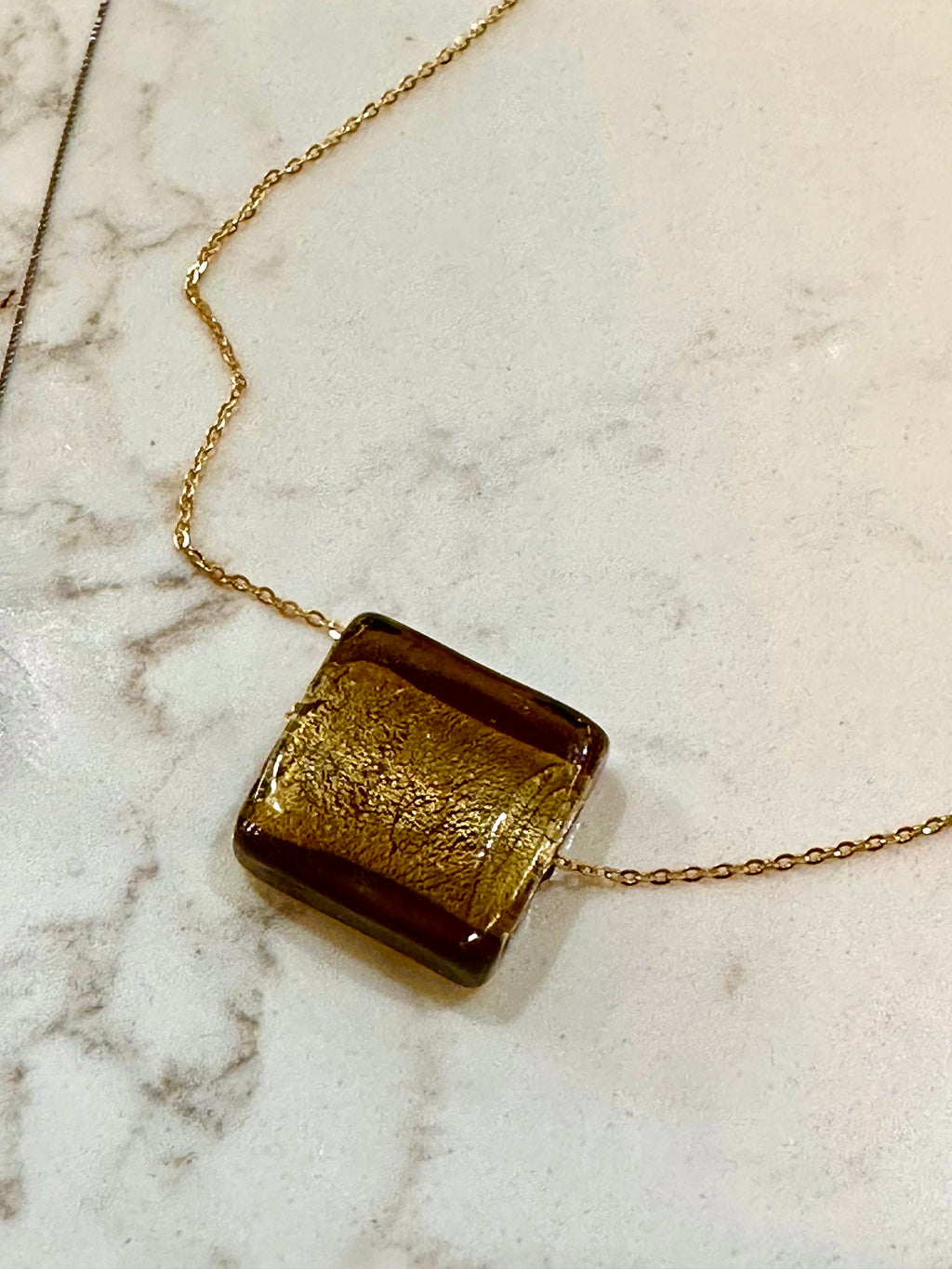 Iridescent Deep Brown Handmade Murano Glass Pendant on 925 Sterling Adjustable Chain