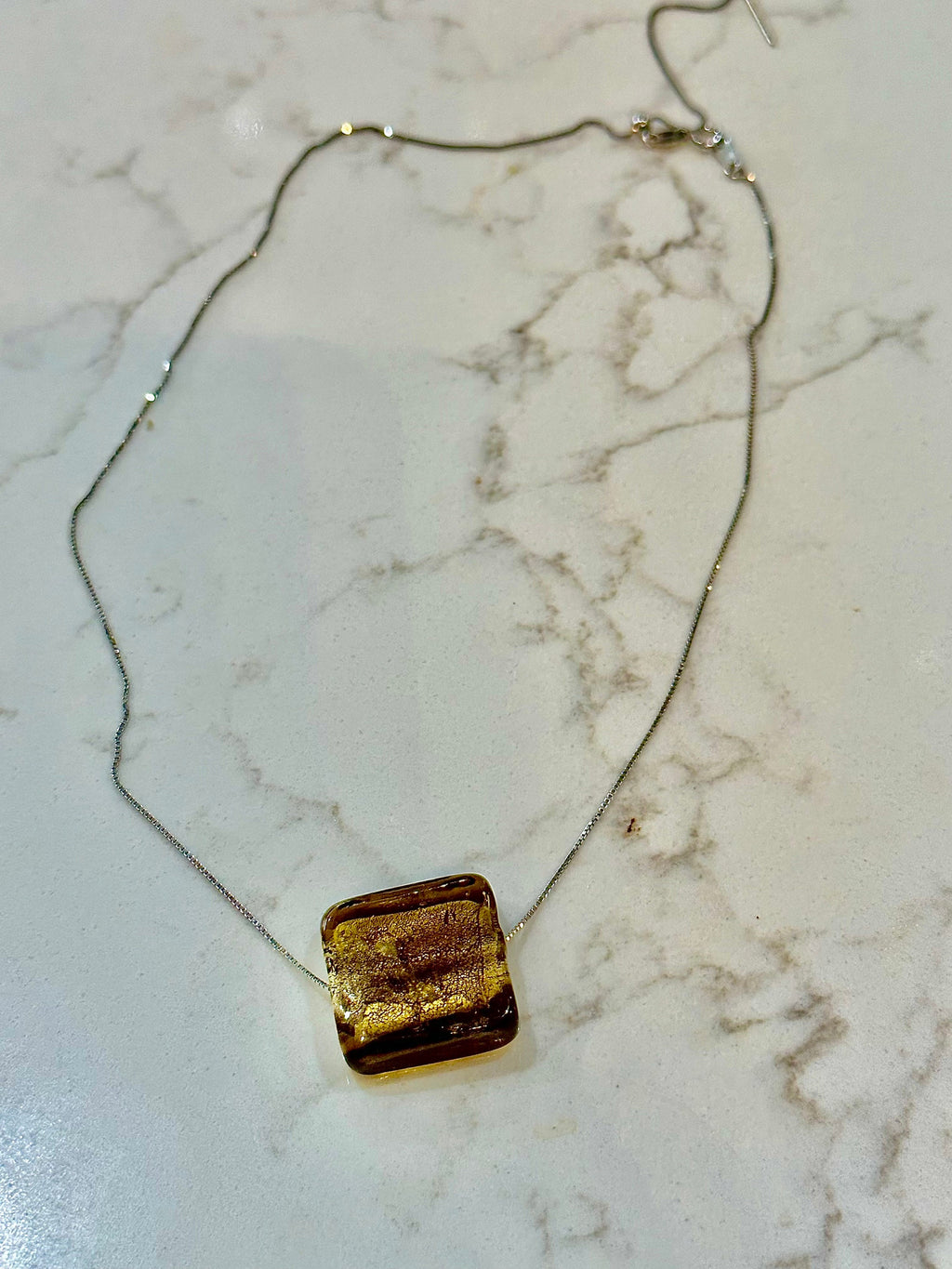 Iridescent Deep Brown Handmade Murano Glass Pendant on 925 Sterling Adjustable Chain