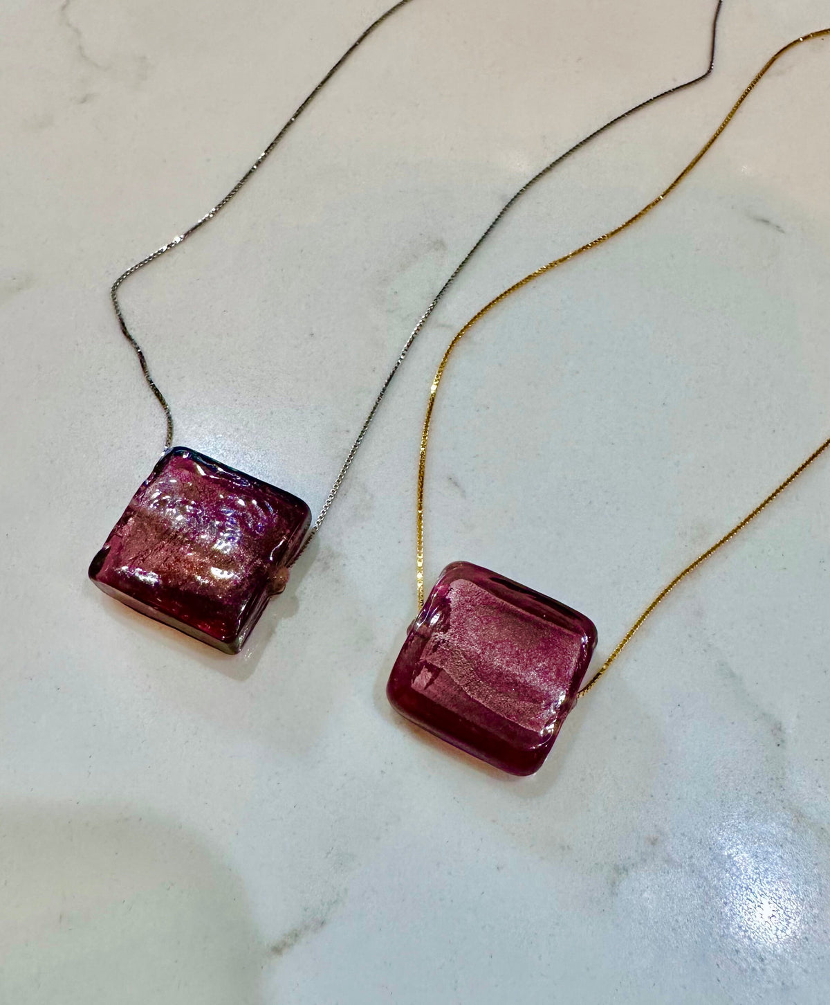 Deep Iridescent Purple Handmade Murano Glass Strung on 925 Sterling Adjustable Chain