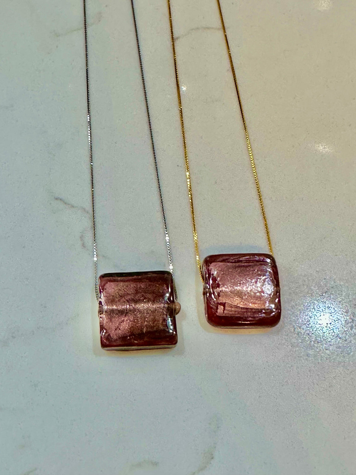 Deep Iridescent Purple Handmade Murano Glass Strung on 925 Sterling Adjustable Chain
