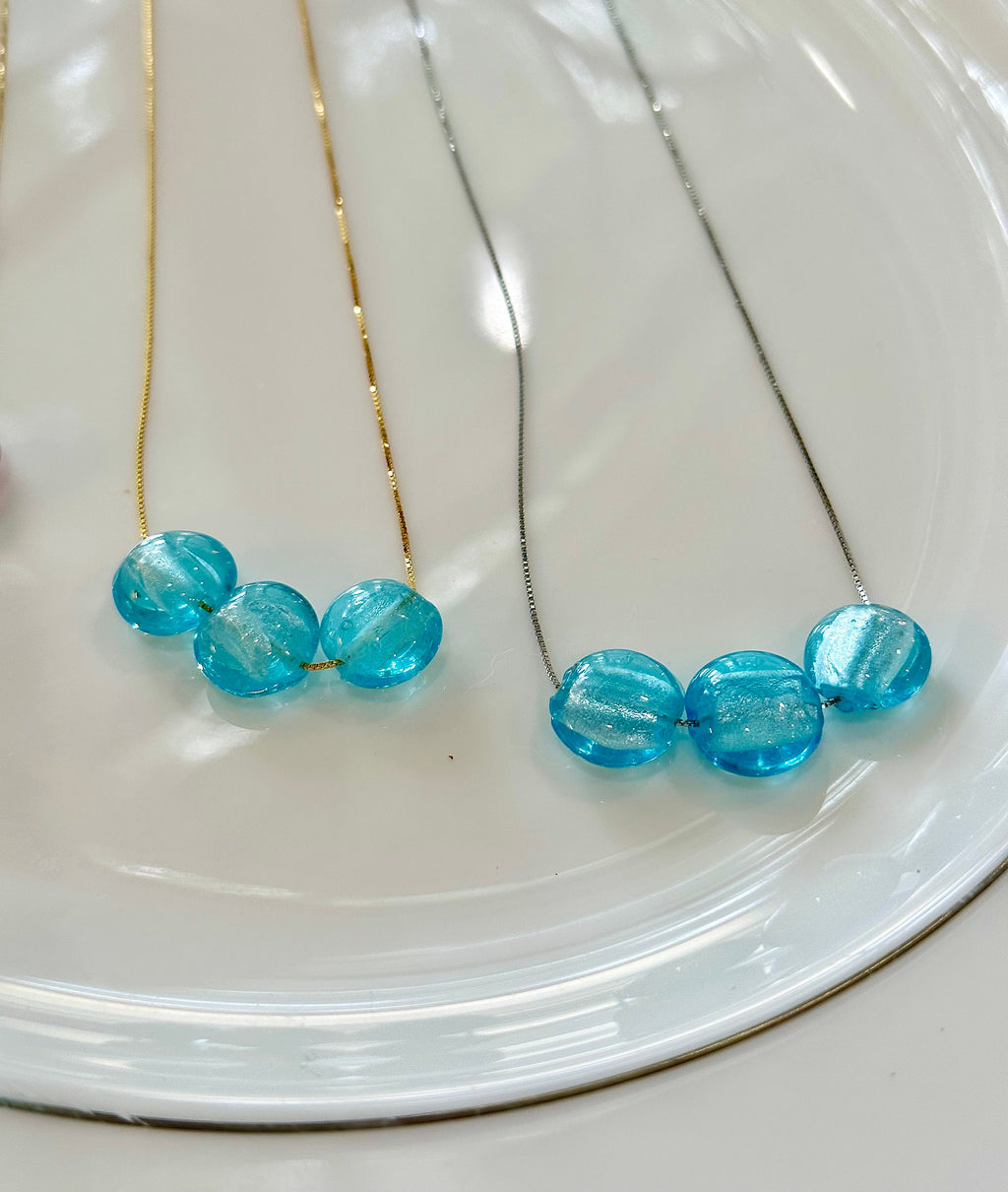 Murano Glass Multibeaded Necklace: Sterling Silver, Adjustable Length