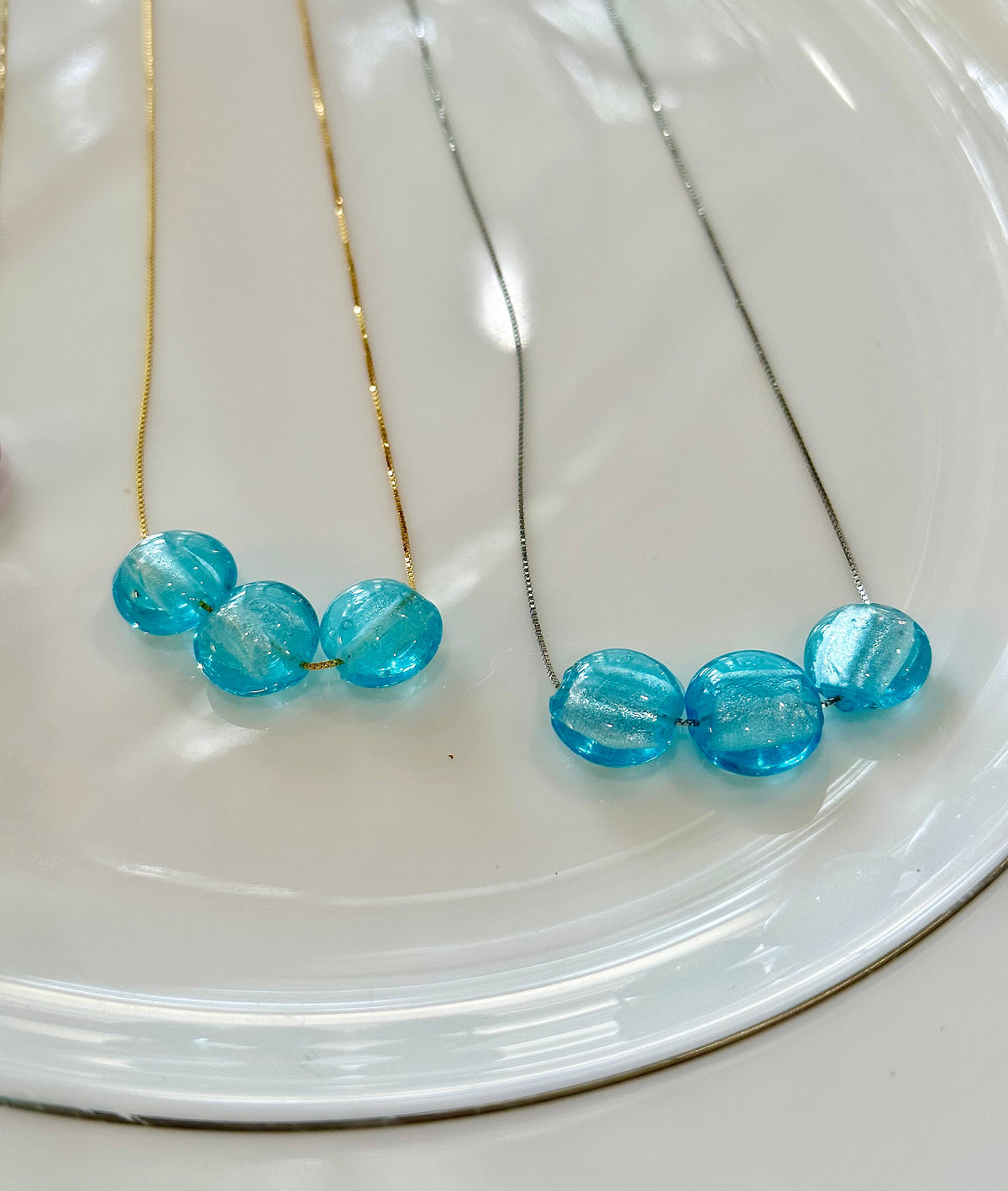Murano Glass Multibeaded Necklace: Sterling Silver, Adjustable Length