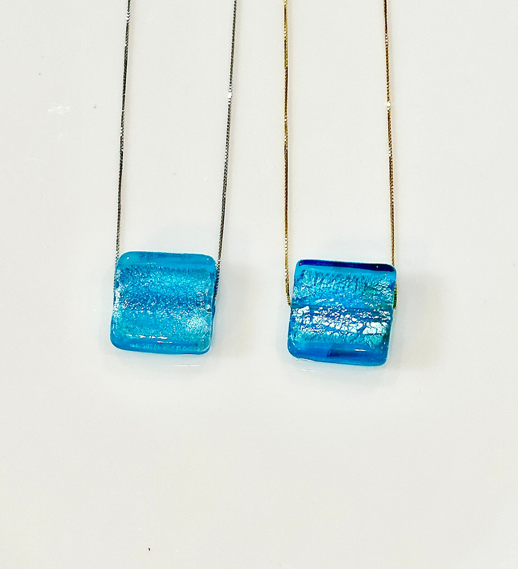 Handmade Light Torquoise Blue Murano Glass on Sterling Chain