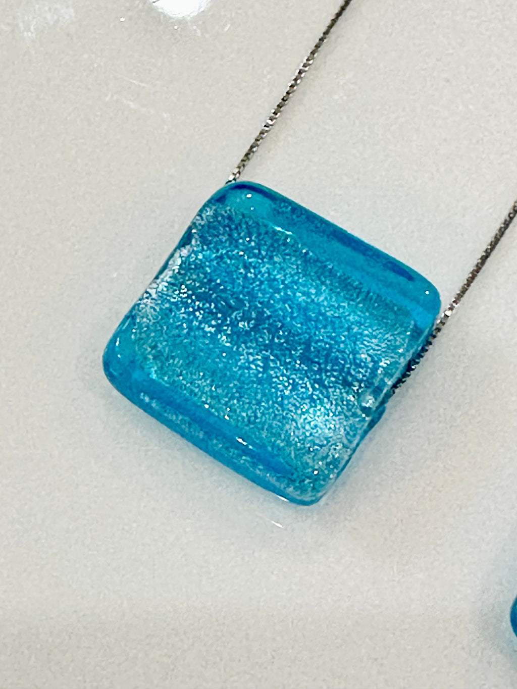 Handmade Light Torquoise Blue Murano Glass on Sterling Chain