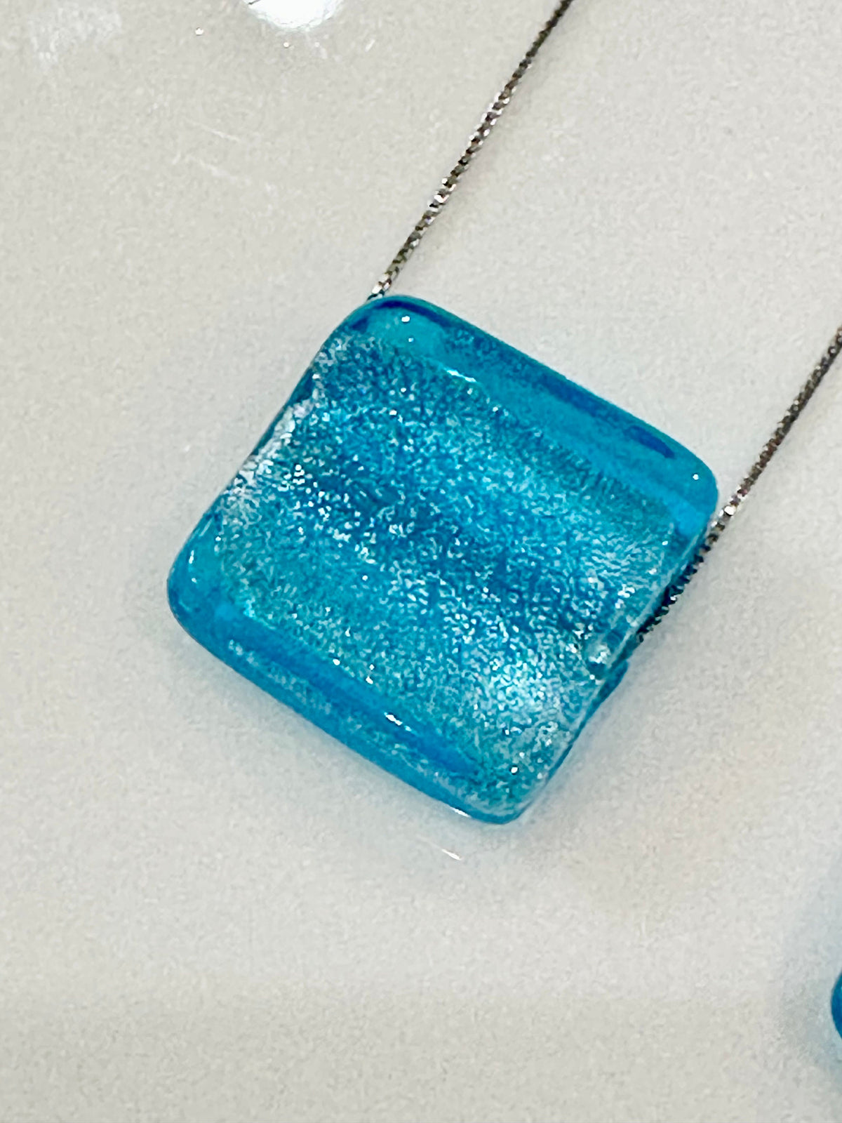 Handmade Light Torquoise Blue Murano Glass on Sterling Chain