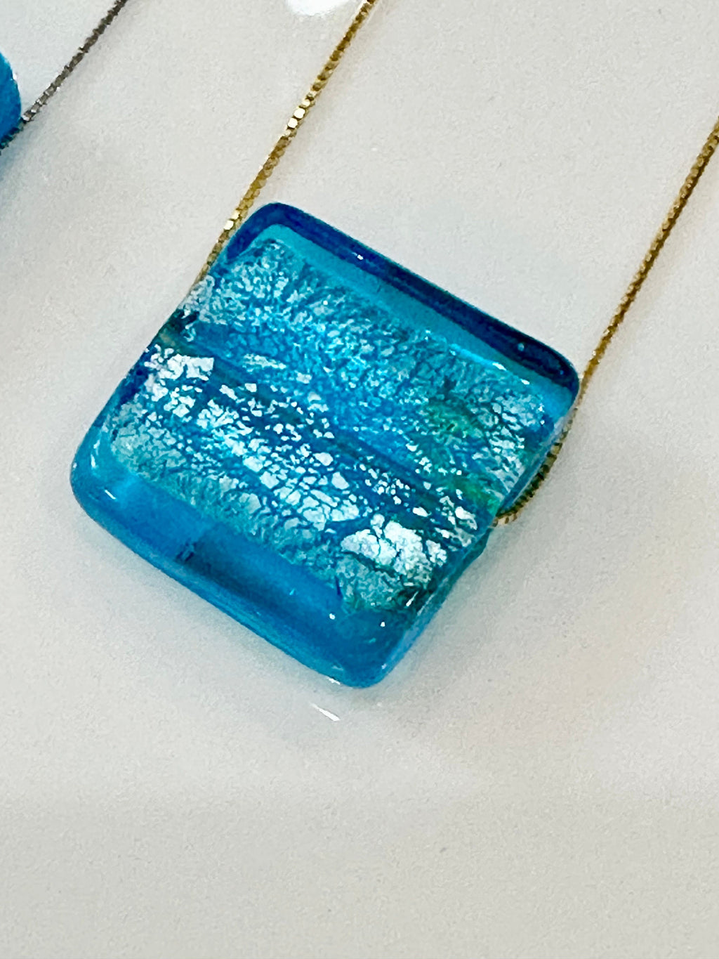 Handmade Light Torquoise Blue Murano Glass on Sterling Chain