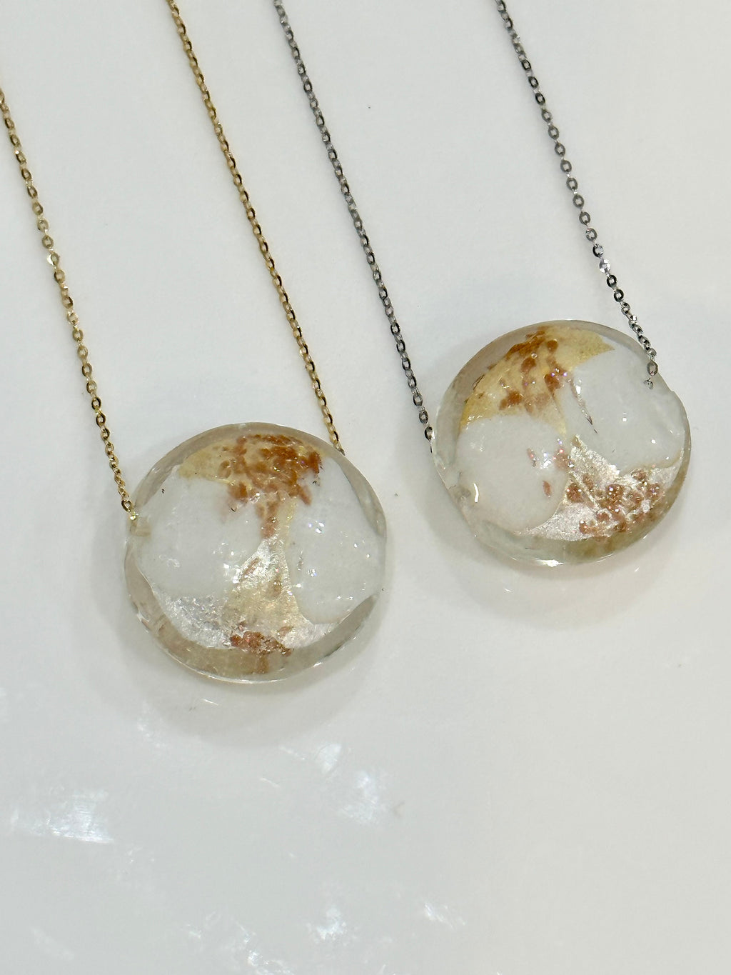 Extra Large White, Gold and Silver Detail Murano Glass on Sterling Chain