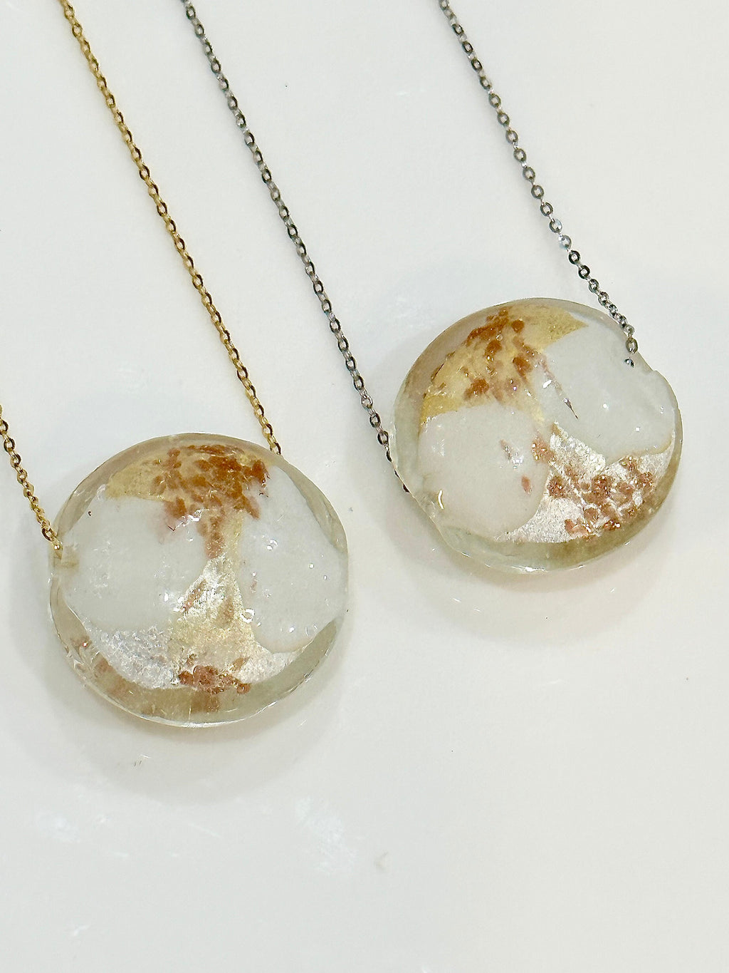 Extra Large White, Gold and Silver Detail Murano Glass on Sterling Chain