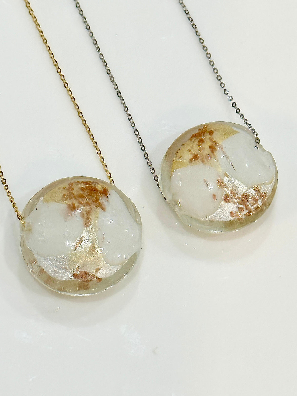Extra Large White, Gold and Silver Detail Murano Glass on Sterling Chain