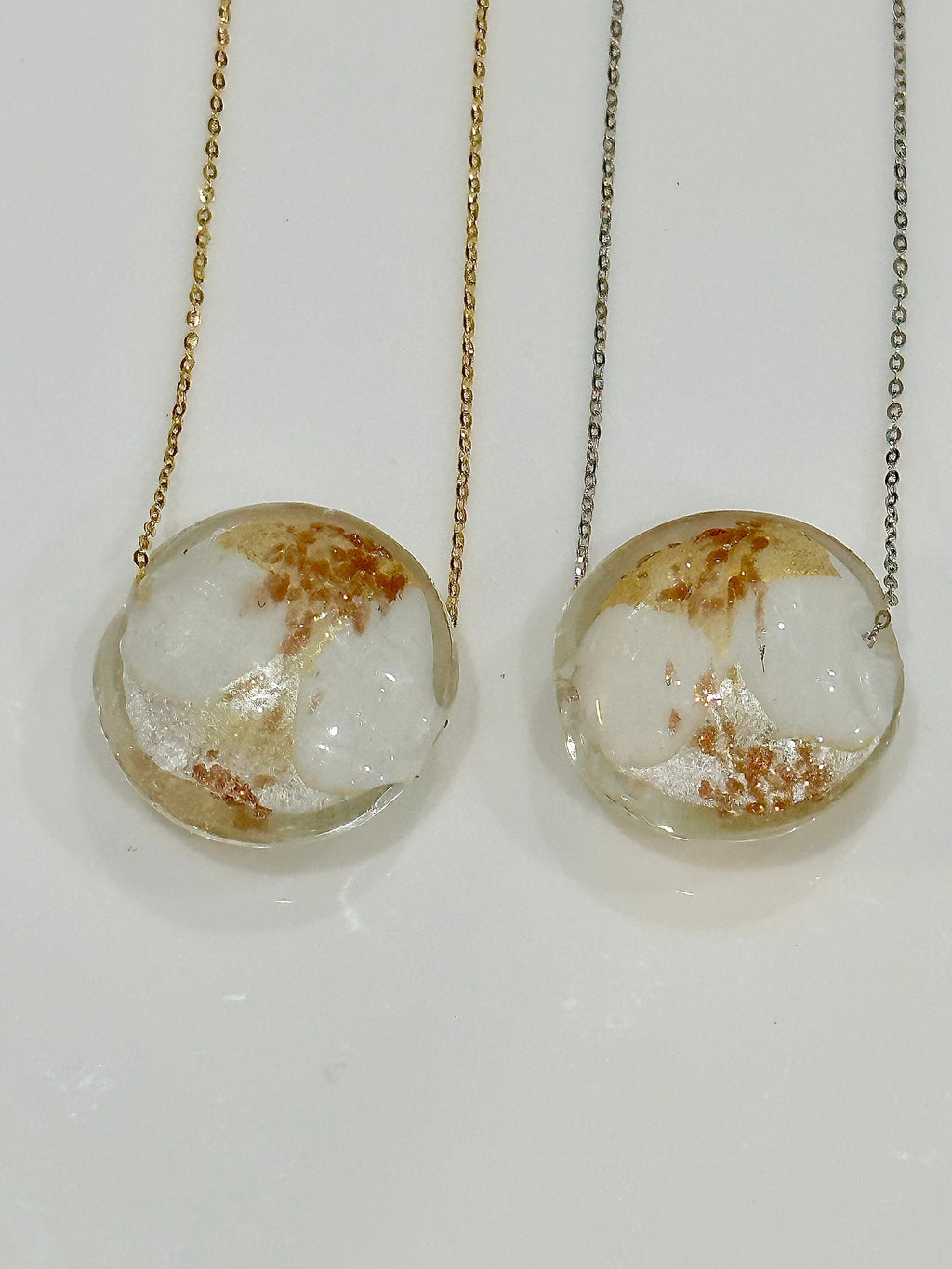 Extra Large White, Gold and Silver Detail Murano Glass on Sterling Chain
