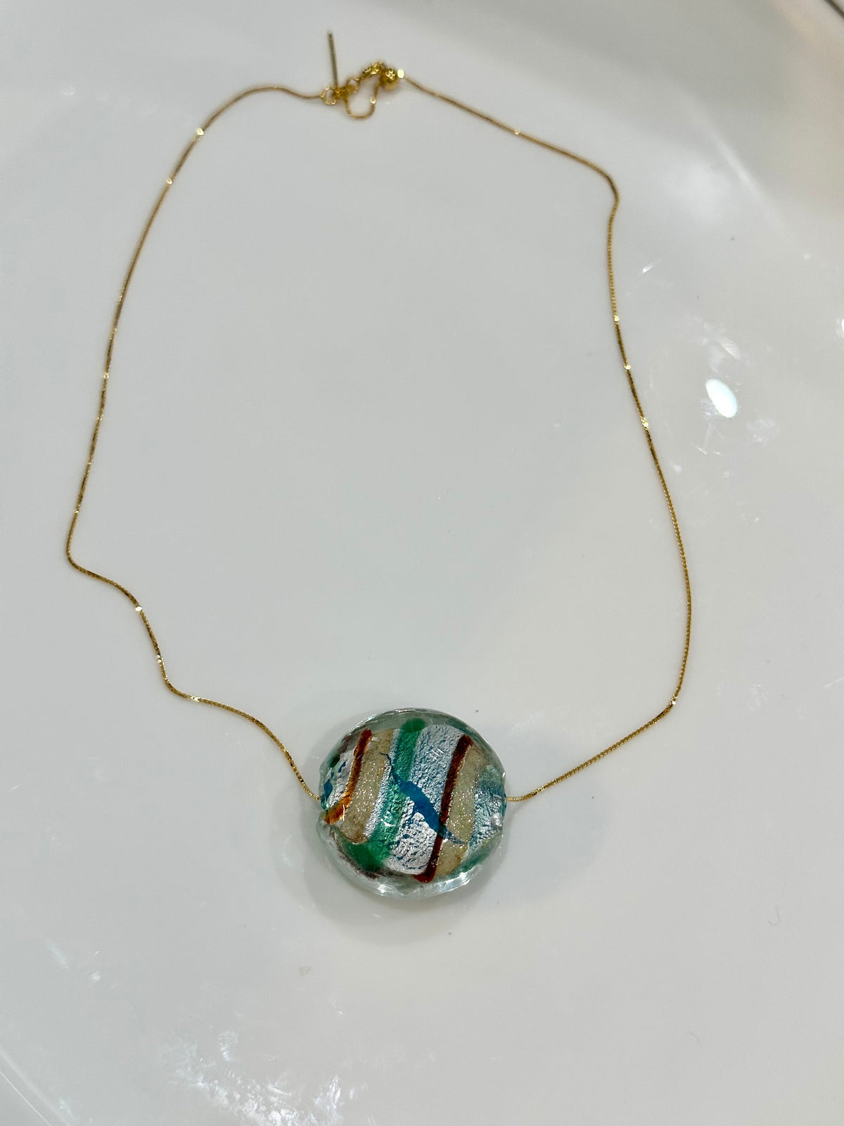 Multicolored Round Extra Large Lampwork Murano Glass on Sterling Chain