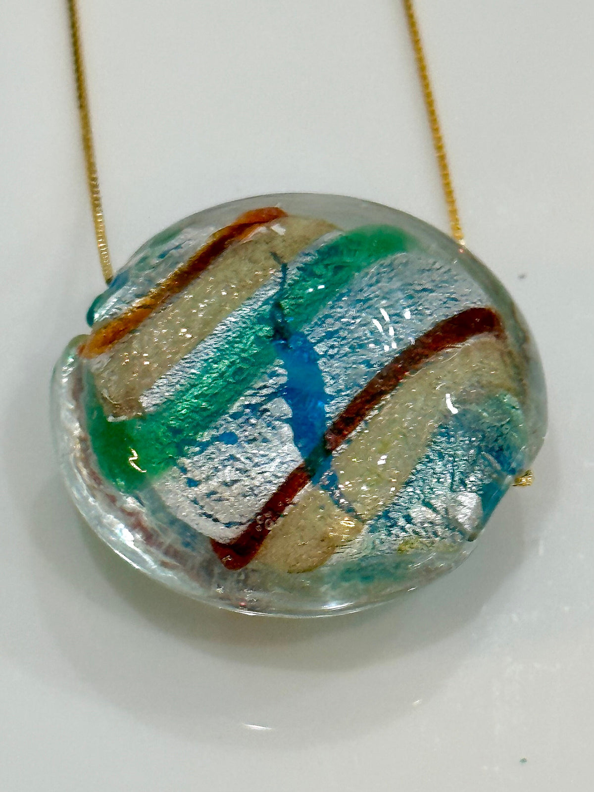Multicolored Round Extra Large Lampwork Murano Glass on Sterling Chain