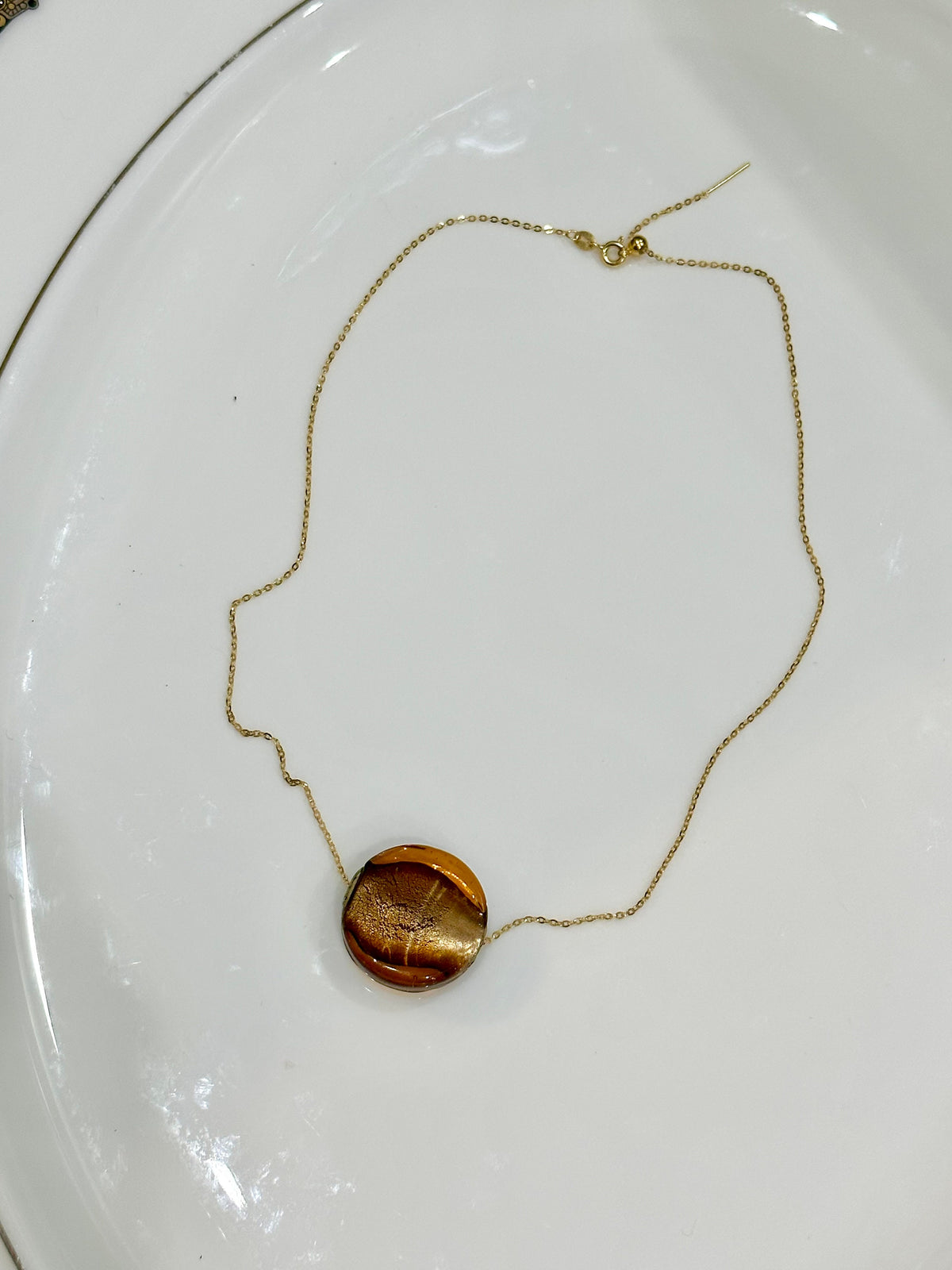 Handmade Iridescent Chocolate Brown Murano Glass on 925 Sterling Adjustable Chain