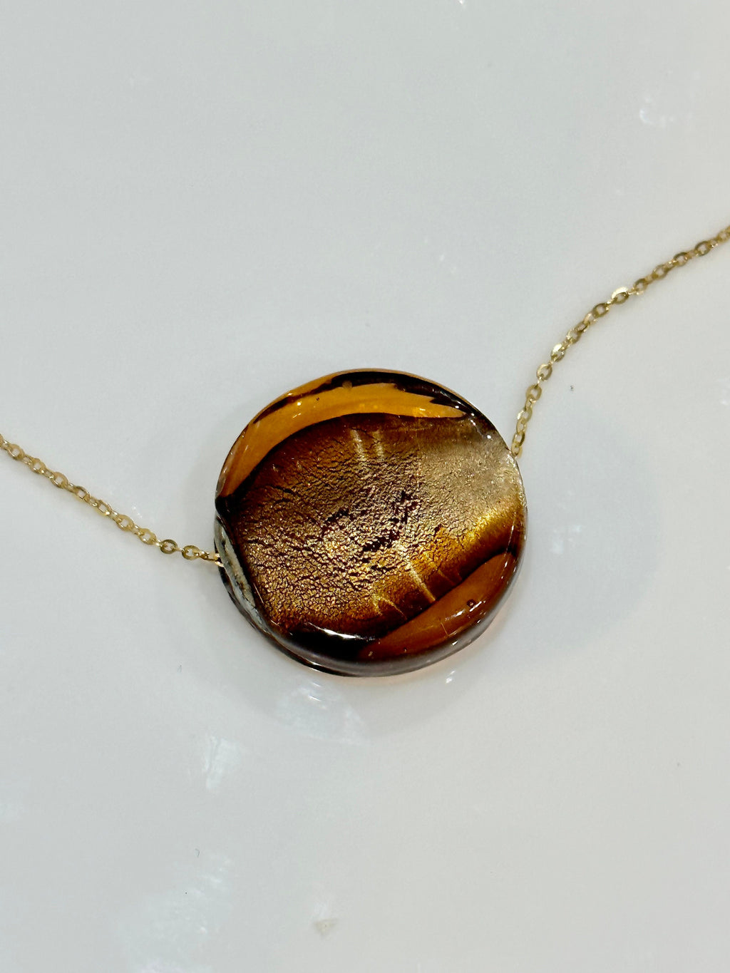 Handmade Iridescent Chocolate Brown Murano Glass on 925 Sterling Adjustable Chain
