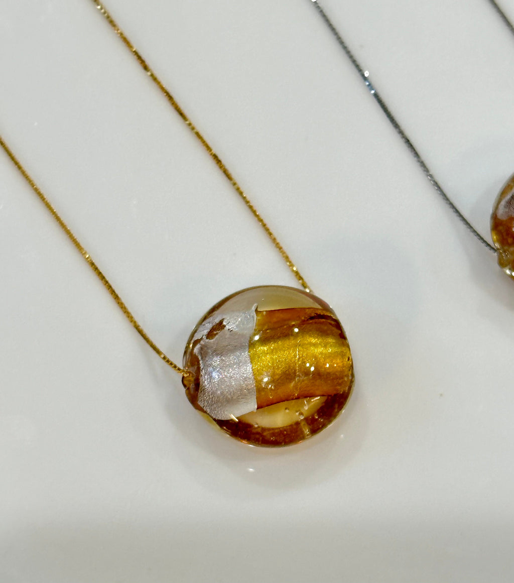 Iridescent Gold and Silver Swirl Murano Glass on Sterling Chain
