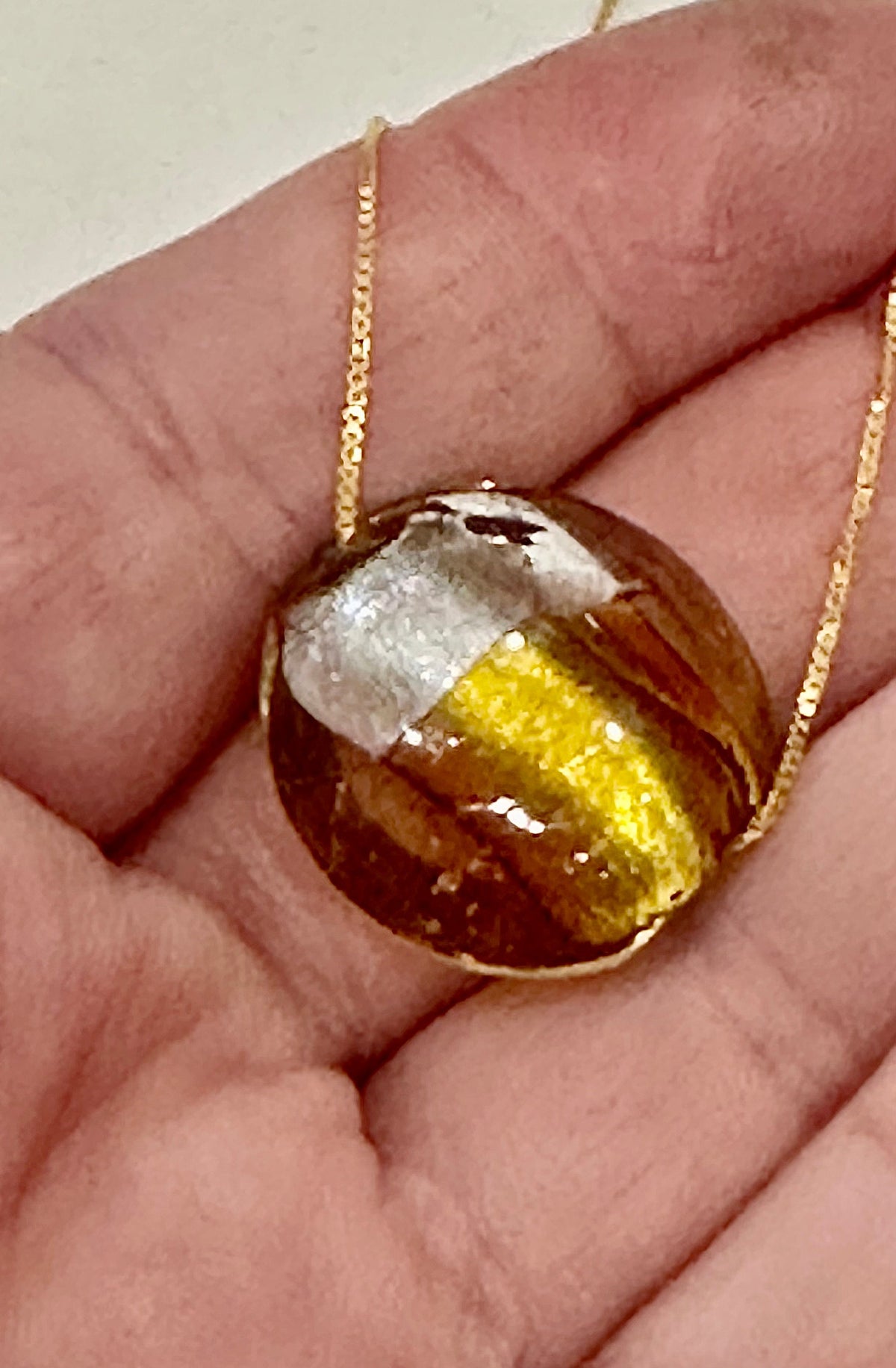 Iridescent Gold and Silver Swirl Murano Glass on Sterling Chain