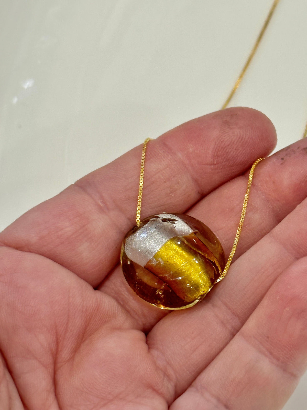 Iridescent Gold and Silver Swirl Murano Glass on Sterling Chain
