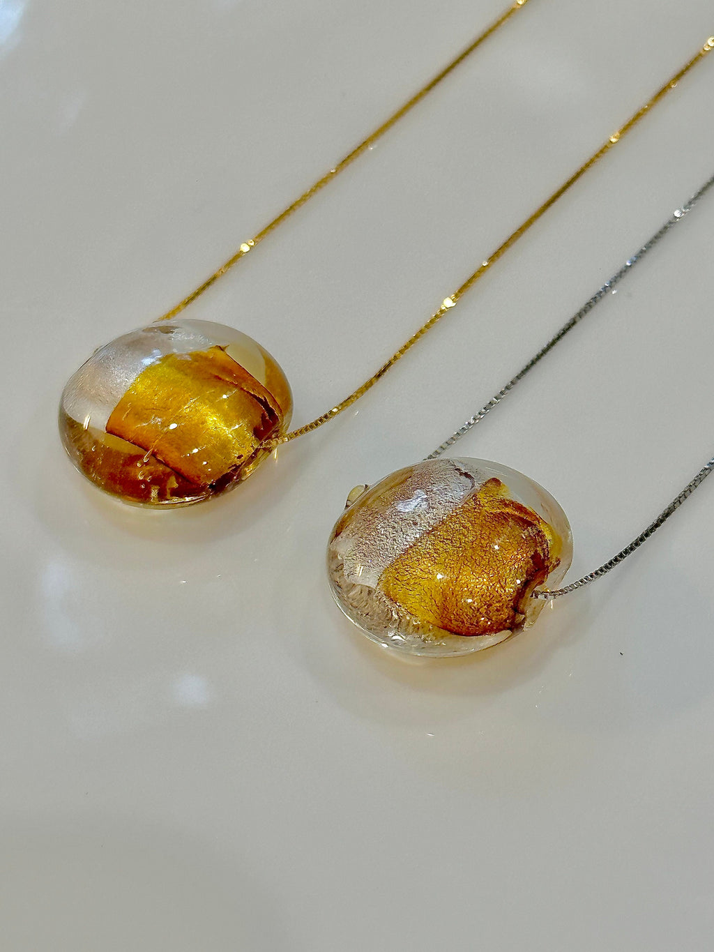 Iridescent Gold and Silver Swirl Murano Glass on Sterling Chain