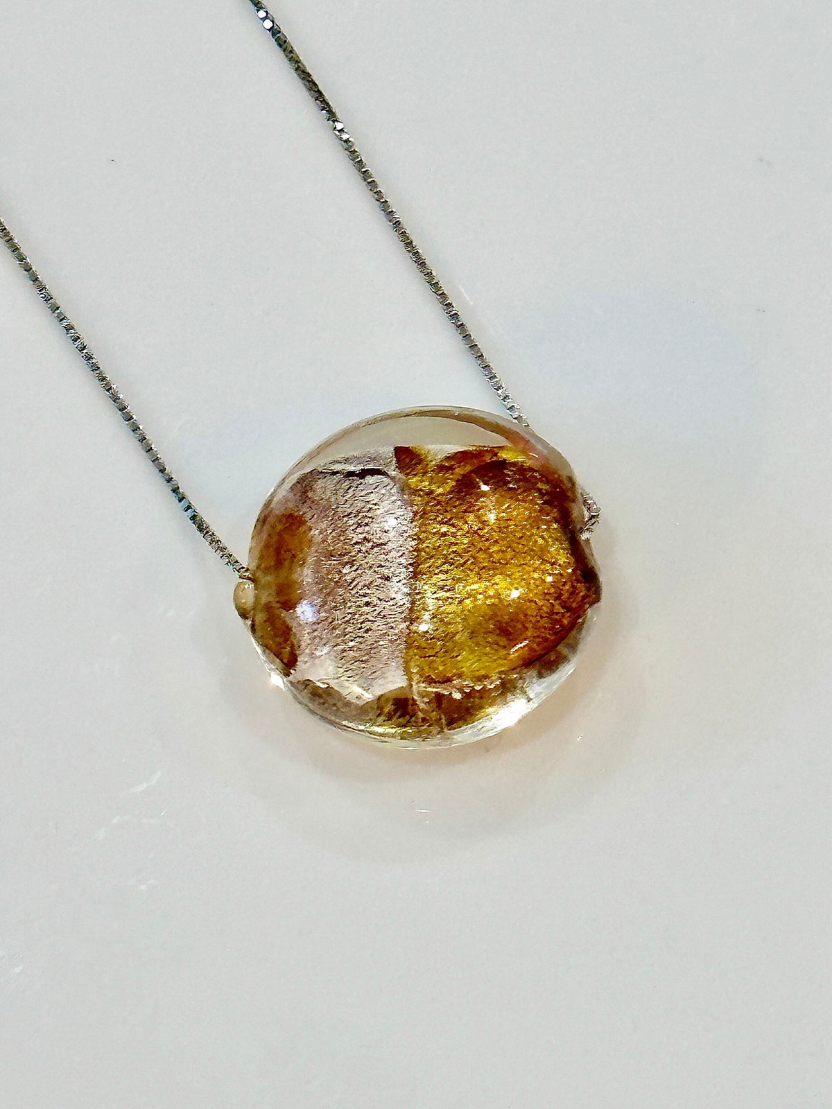 Iridescent Gold and Silver Swirl Murano Glass on Sterling Chain