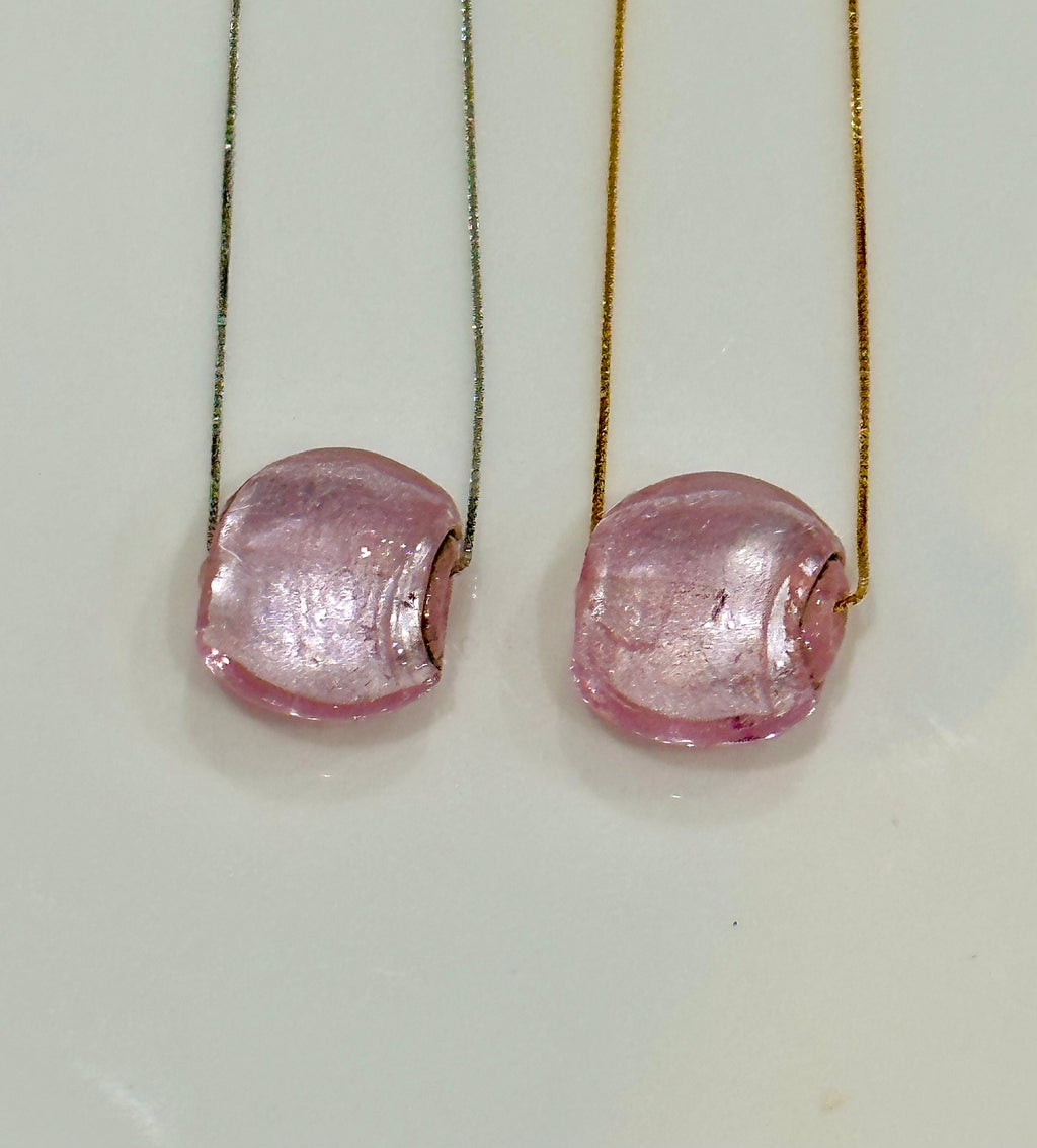 Handmade Iridescent Pink Murano Glass on Sterling Chain