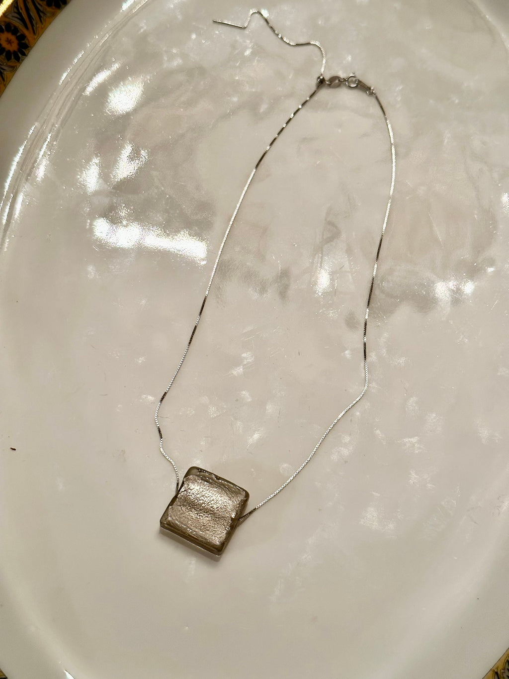 Silver Murano Glass on Sterling Silver Chain