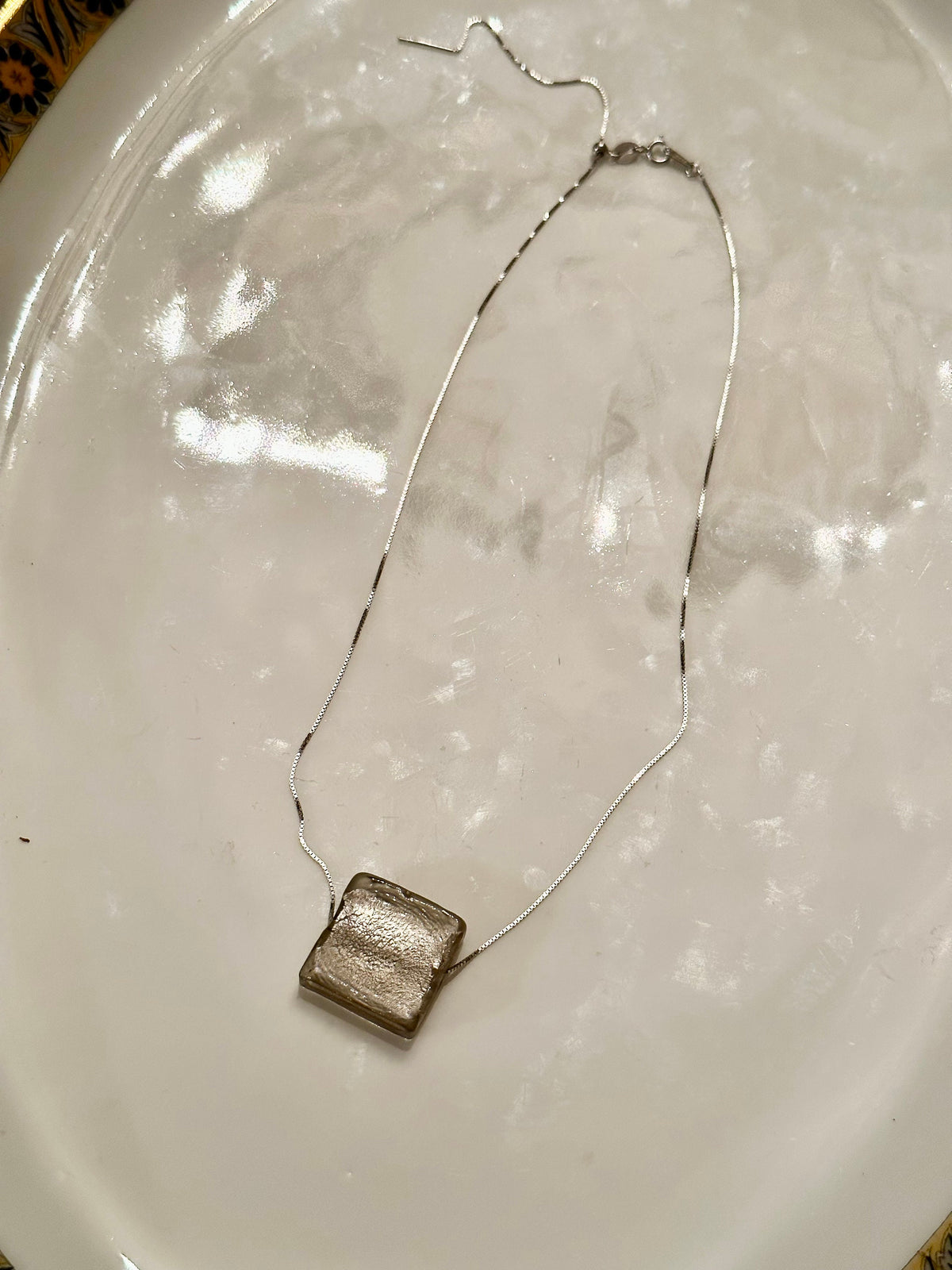 Silver Murano Glass on Sterling Silver Chain