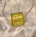 Light Gold Venetian Murano Glass on Sterling Vermeil-Yellow Gold Chain