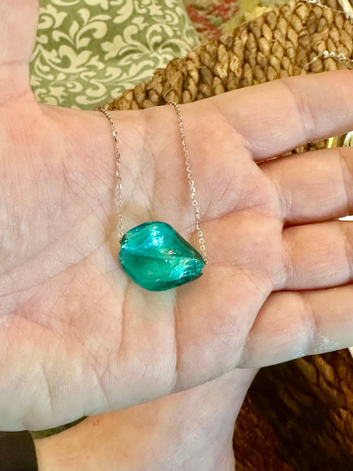 Handmade Lampwork Murano Glass Pendant On Sterling Chain