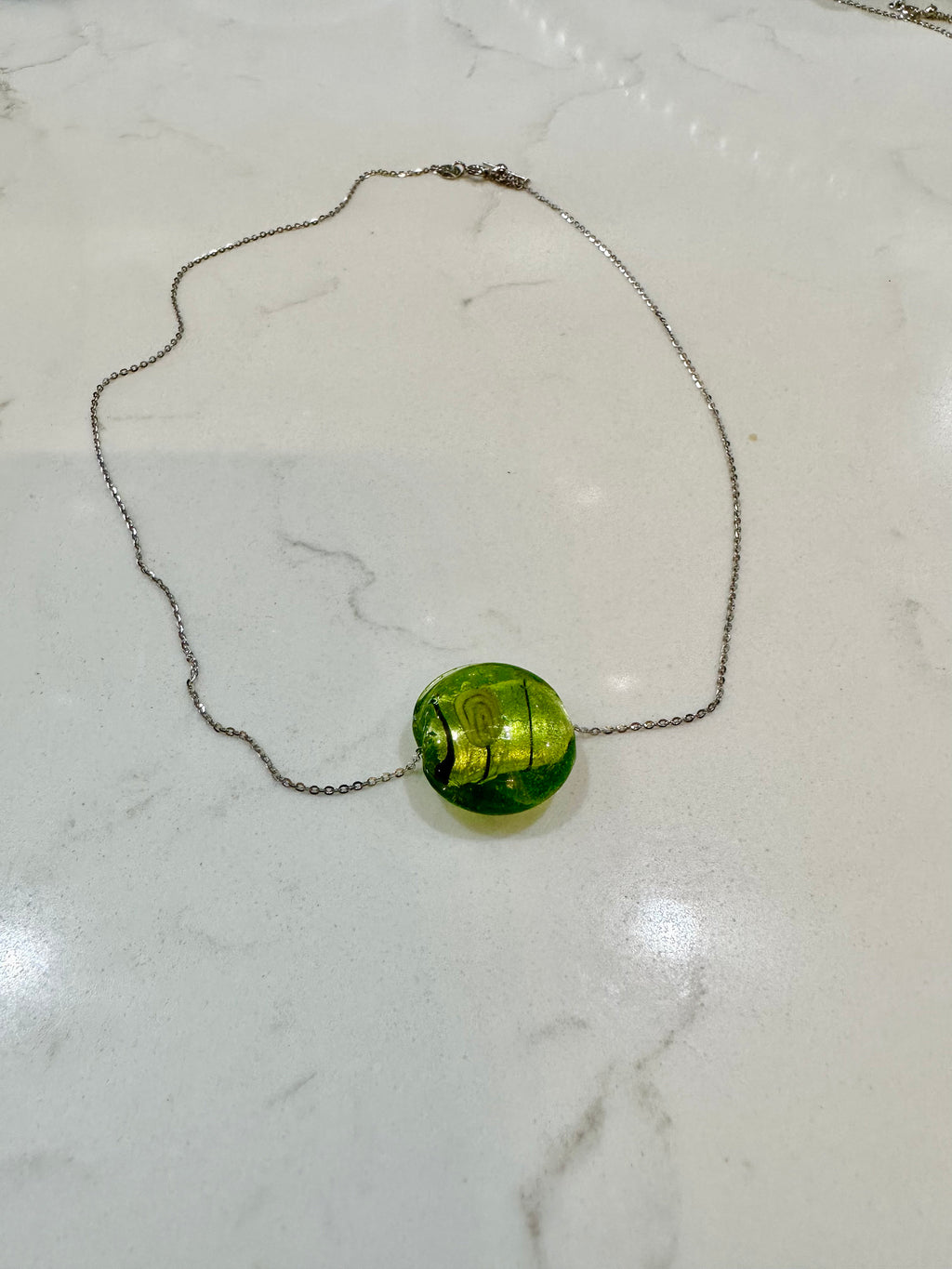 Handmade Army Green With Handwork Detail Murano Glass on Sterling Chain