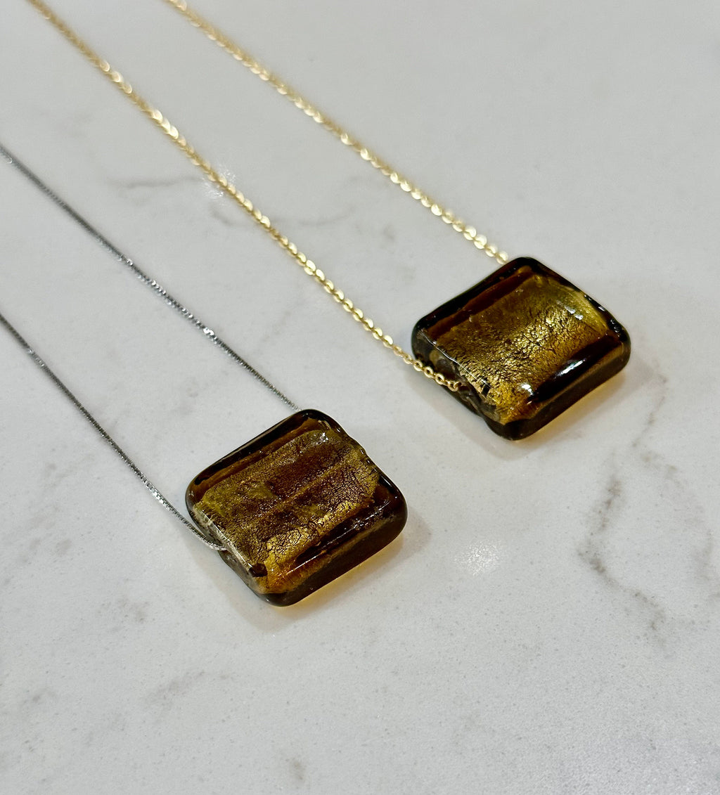 Iridescent Deep Brown Handmade Murano Glass Pendant on 925 Sterling Adjustable Chain