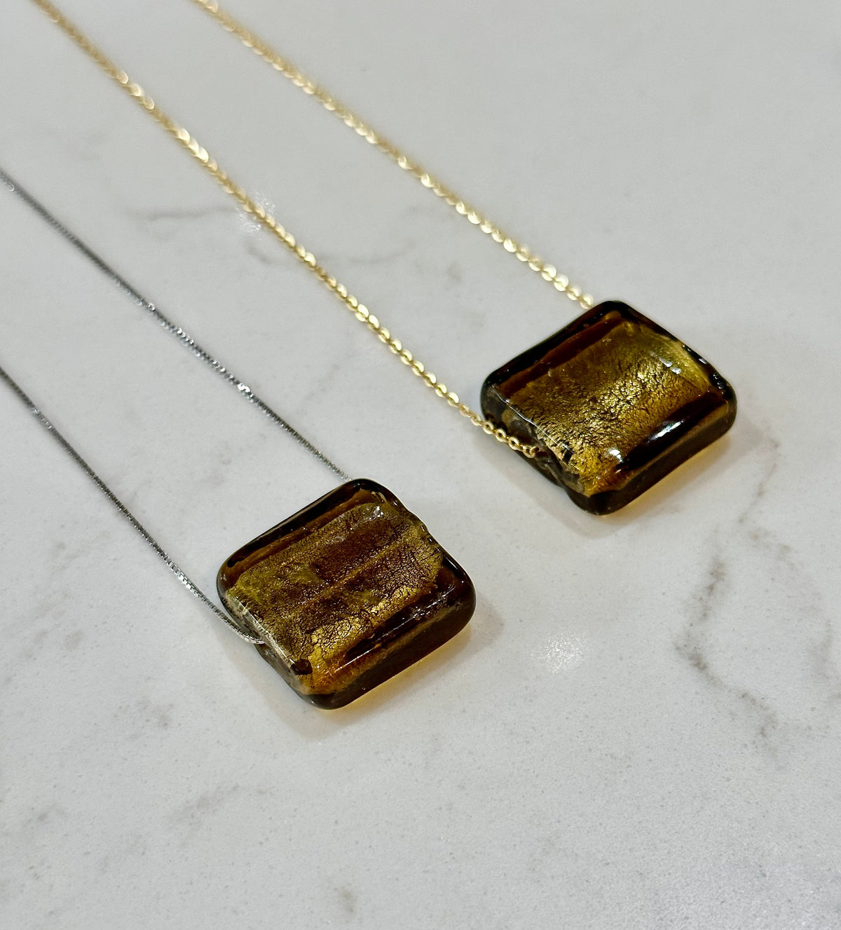 Iridescent Deep Brown Handmade Murano Glass Pendant on 925 Sterling Adjustable Chain