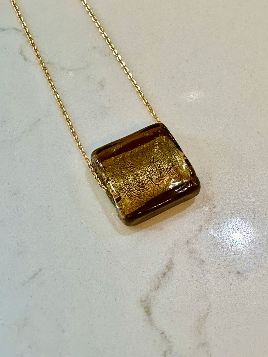 Iridescent Deep Brown Handmade Murano Glass Pendant on 925 Sterling Adjustable Chain
