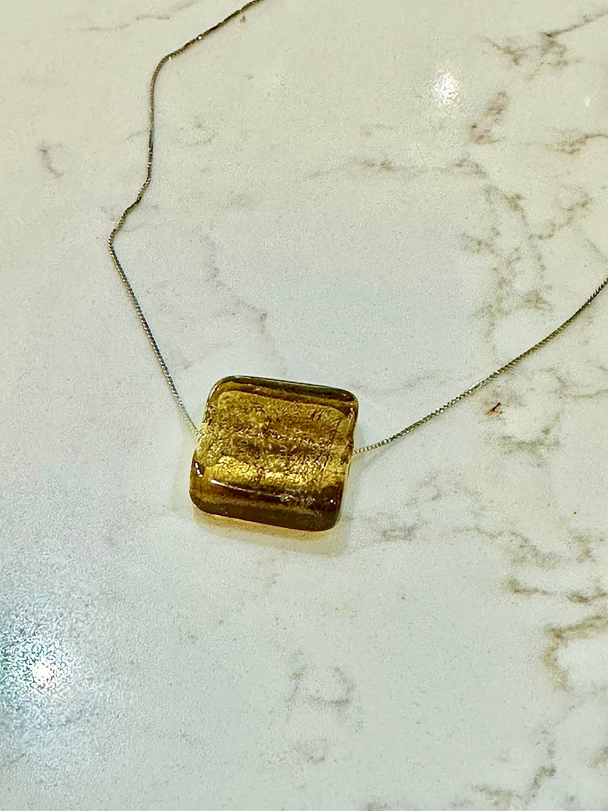Iridescent Deep Brown Handmade Murano Glass Pendant on 925 Sterling Adjustable Chain